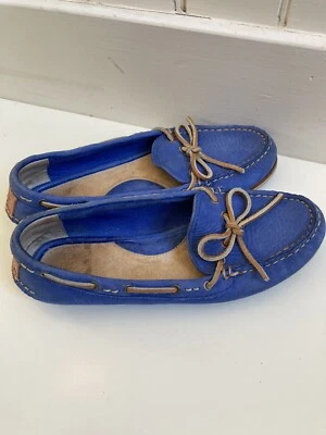 Frye Boat Zapato Mujer 7m Azul Brillante Cuero Corbata Sin Cordones Foto 1 de 4