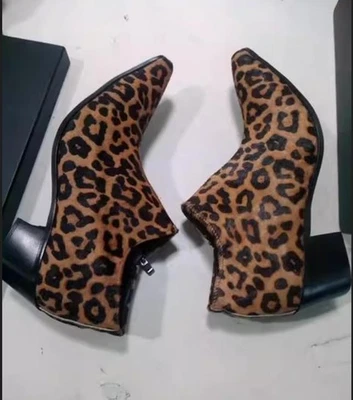 Men's Leopard Printed Dress Singer Club Block Heels Party High Top Shoes Fashion - Image 1 of 4