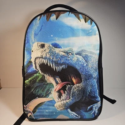 LAWLAIT Raptor T-Rex Dinosaur Kids SCHOOL BACKPACK Blue & Black - 2 COMPARTMENTS - Image 1 of 4