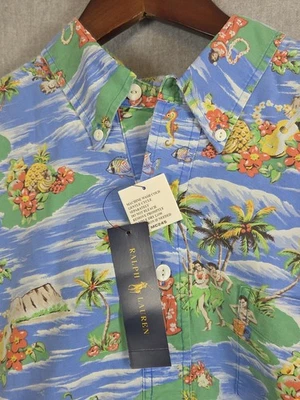 Polo Ralph Lauren Para Hombre XL Hawaiano Polo Playa Hula Niña Estampado AOP NUEVO Foto 1 de 4