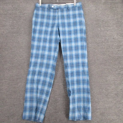 Pantalones Lauren Ralph Lauren Para Hombre 32x30 Azul a Cuadros Negocios Preppy Elástico Lino Foto 1 de 4