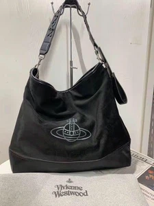 Vivienne Westwood NANCY Shoulder Bag With ORB Print Black Color Large Size New - Picture 1 of 12