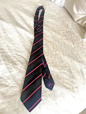 Corbata Ralph Lauren Etiqueta Púrpura | 100% Seda | Negra con Rayas Rosas Foto 1 de 4