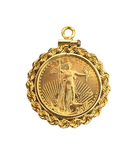 1997 1/10 oz American Gold Eagle Coin in Solid 14K Gold Rope Screw Top Bezel - Picture 1 of 6