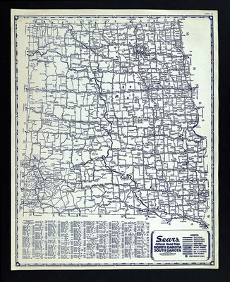 Mapa de ruta Sears 1935 ND SD Pierre Bismarck Black Hills Badlands Rapid City Medora Foto 1 de 4