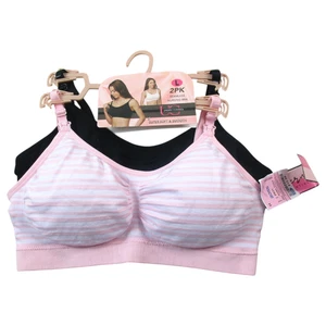 Lot of 2 Under Control Nursing Bra Women L Black Pink Stripe Super Smooth & Soft - Picture 1 of 6