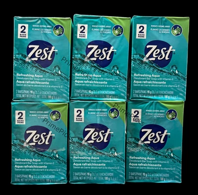 🧼 Lot of 6 Zest Refreshing Aqua Deodorant Bar Soap 2-Pack, 12 Bars 💧 Vitamin E - Image 1 of 4
