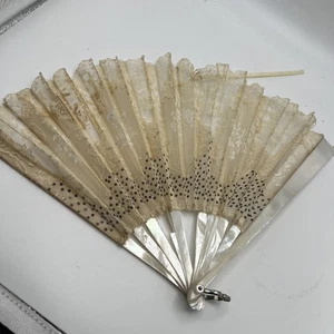 Antiker Perlmutt Spitze Pailletten Handfächer - viktorianisch - zum Reparieren/Bergen - Bild 1 von 12
