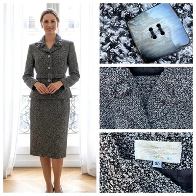 Falda de tweed vintage de alta costura París suite para mujer gris dinero antiguo años 90 talla 6 Foto 1 de 4