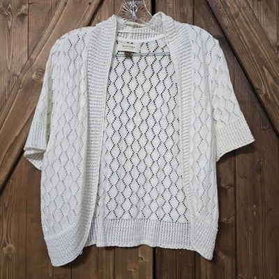 Cardigã feminino Sonoma Life + Style frente aberta grande branco algodão malha curta - Imagem 1 de 4