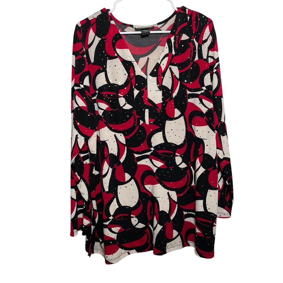 INC International Concepts Blouse Women's 2X Printed V-Neck Geometric Career - Image 1 of 4