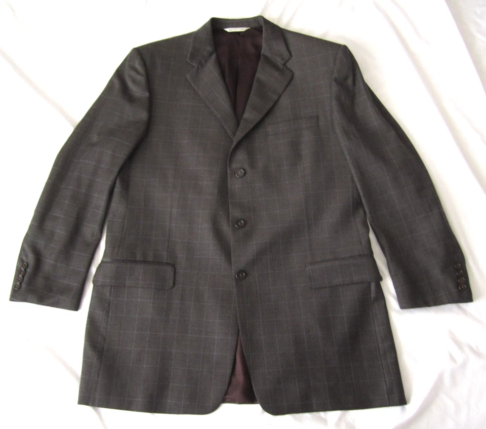 Men Hickey Freeman 3 Button Reda Wool Windowpane Blazer Sz 44 Long (MJ52) USA - Image 1 of 4