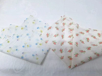 Lovely Lot of Two Vintage All Over Pink And Blue Roses Hankies FREE SHIP  - Image 1 of 4