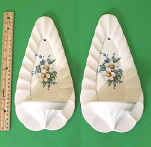2 Vintage Floral Porcelain Wall Sconce Hanging Candle Holder 12" Decor - Picture 1 of 11