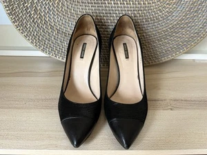 Giorgio Armani black Lizard embossed leather pointy pumps  sz 6.5/ 36.5 - Picture 1 of 13