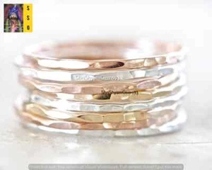 8 Set of Ring, Silver, Brass and Copper ring, Stacking Minimalist For Womans - Picture 1 of 5