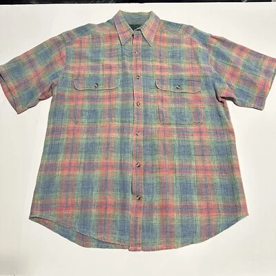 Vtg Native Habitat Planet Earth Linen Short Sleeve Plaid Button Down Size M - Image 1 of 4