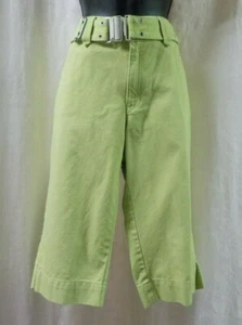 Vintage Liz Claiborne Denim Capri Size 12P Mint Green Cotton Belted Pockets - Picture 1 of 12