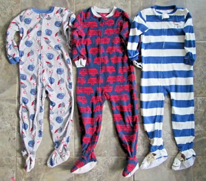 Carter's Set 3 Footed Pajama 5T Footie Blue Boys One-Piece Zip Baseball Striped - Picture 1 of 10