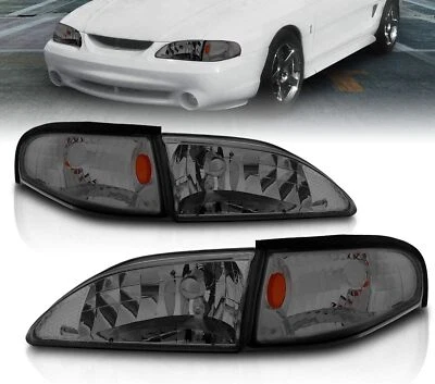 Juego combinado de faros de repuesto de humo + señal de esquina 94-98 Ford Mustang GT SVT Foto 1 de 4