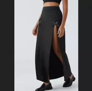 Halara NEW NWT Womens XL Black High Waist Maxi Skirt Split Buckle Slits Flowy - Picture 1 of 7