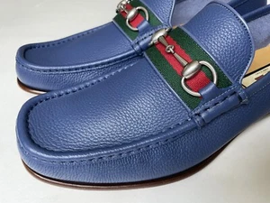 Gucci Wislet Gold Horsebit Blue Leather Loafers 1953 Sz UK 7,5, US 8 $ 900 ** - Bild 1 von 12