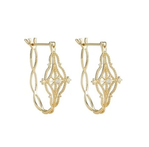 Gold on Sterling Silver Lace CZ Floral Twisted Knot Hoop Leverback Earrings - Picture 1 of 7
