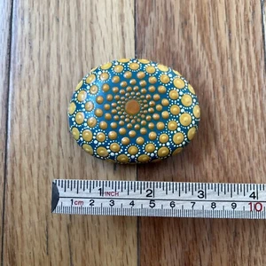 Mandala Palm Painted Stones Yellow Dot Artwork Rocks Green 3x2 Meditation - Picture 1 of 8