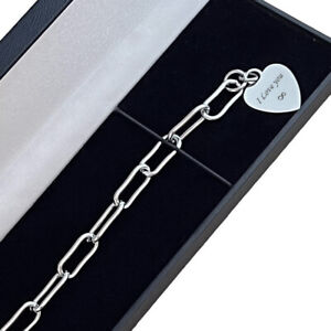 Paperclip Chain Bracelet with Personalised Engraving. High Quality Silver Steel