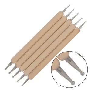 5 Pcs 2way Wooden Handle Manicure Nail Art Dotting Pen Marbleizing Tool - Picture 1 of 6