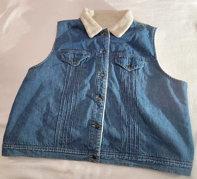 Emma James Vest Womens Blue Denim Sherpa Lined Button-up Collared Pockets - Image 1 of 4