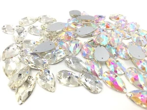 Shiny Teardrop Shape Sew On Glue on Resin Crystals Flat Back Gems Costume 20mm - Picture 1 of 3