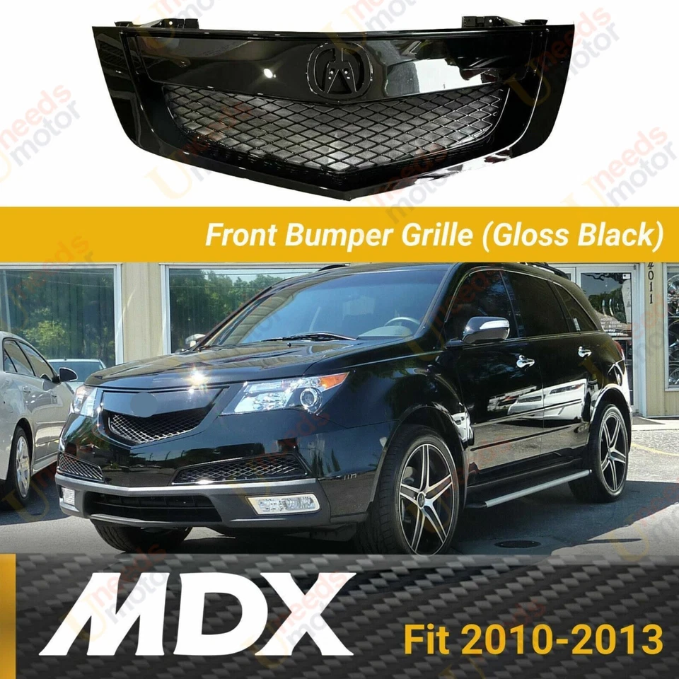 Para 2010-2013 Acura MDX preto brilhante conjunto de grade superior para-choque dianteiro - Imagem 1 de 4