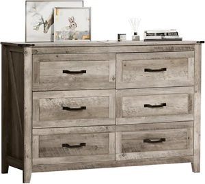 Farmhouse 6 Drawer Dresser, Rustic Chest of Drawers, Wood TV Stand with Drawers, - Picture 1 of 7