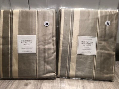 JUEGO/2 Herrajes Restauración PANELES CORTINAS TAFETÁN SEDA RAYAS 100 X84 ARENA Foto 1 de 4