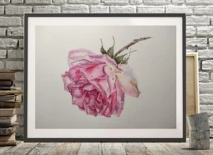 Original Artwork Painting Flower PINK ROSE Arts Floral Giclee Artistic Print A4 - Picture 1 of 11