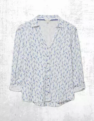 Women’s White Stuff Jersey Shirt Long Sleeve  Collared White Printed Anne Cotton — 第 1/4 张图片