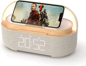 15W Wireless Charger with Touch Desk Lamp FM Radio-Bluetooth Speaker-Alarm Clock - Photo 1 sur 17