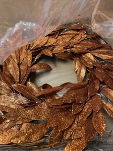 New Giant Orange Glitter Autumn Fall Harvest Wreath 19x19” Wall Art / Y48 - Picture 1 of 6