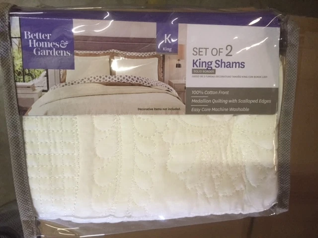 Better Homes and Gardens Solid Border Two 2 King Size Shams Pillow Pillows Bed - Image 1 of 1