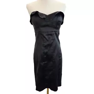 Vintage Betsey Johnson Black Satin Strapless Cocktail Dress sz 6 - Picture 1 of 14