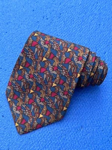Authentic Salvatore Ferragamo Racing Dogs Design On Blue 100 % Silk Necktie Tie - Picture 1 of 14