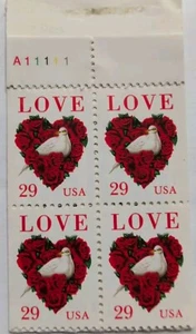 29¢ 1994 Love Plate Block Series I From Booklet - Picture 1 of 2