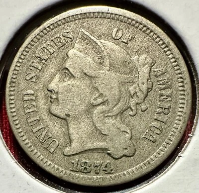 1874 US 3 Cents - Three Cent Nickel - KM#95 - Minted At Philadelphia￼ - Image 1 of 2