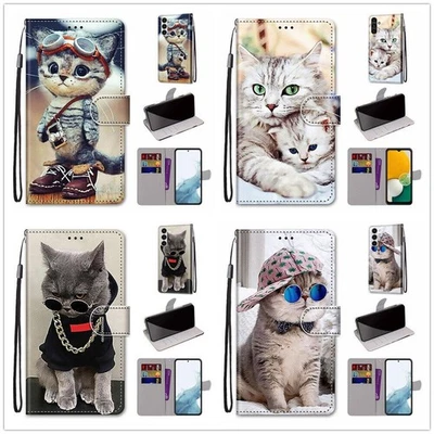 Flower Lion Cat Wallet Phone Case For Samsung S22 S21 Ultra S20 FE Note 20 9 10 - Image 1 of 4