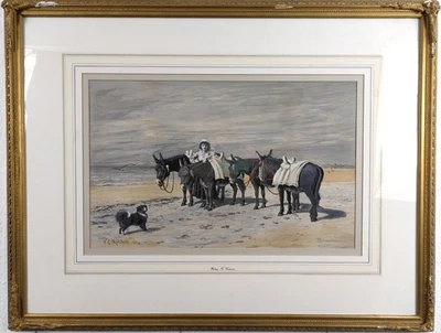 WILLIAM ELSTOB MARSHALL ORIGINAL 1884 WATERCOLOUR DONKEYS WAITING FOR CUSTOMERS - Image 1 of 4