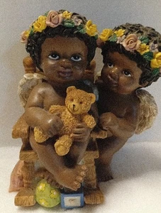 African American Black Cherubs Music Box Tune: "We've Only Just Begun" Pre-owned - Picture 1 of 12