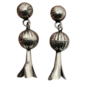 Kunsthandwerk Silber (800-Sterling) Kürbisblüte Ohrringe Ohrstecker mit Hänger unsigniert - Bild 1 von 6
