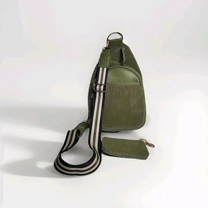 Haute Hippie Crossbody Sling Bag Purse Green Corduroy NWOT with Change Purse - Picture 1 of 12