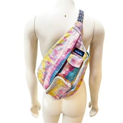 KAVU Original Rope Bag Cotton Crossbody Sling Pink Blue Yellow Tye Dye  - Image 1 of 4